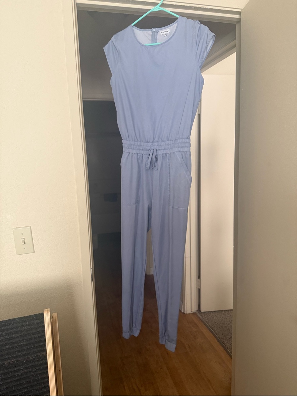 Light Blue Sleeveless Jumpsuit with Drawstring Waist